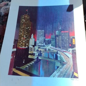 Twilight in Chicago Watercolor Art